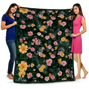 oregon ducks hibiscus foliage green quilt blanket best selling