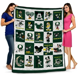 oregon ducks mickey mouse motif green white quilt blanket best selling