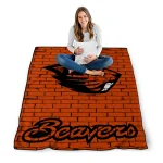 oregon state beavers brick grid orange quilt blanket best selling