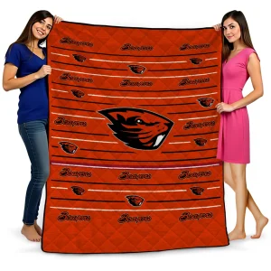 oregon state beavers handdrawn stripes orange quilt blanket best selling