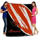 oregon state beavers stroke art orange white quilt blanket best selling