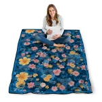 orlando magic hibiscus foliage blue quilt blanket best selling