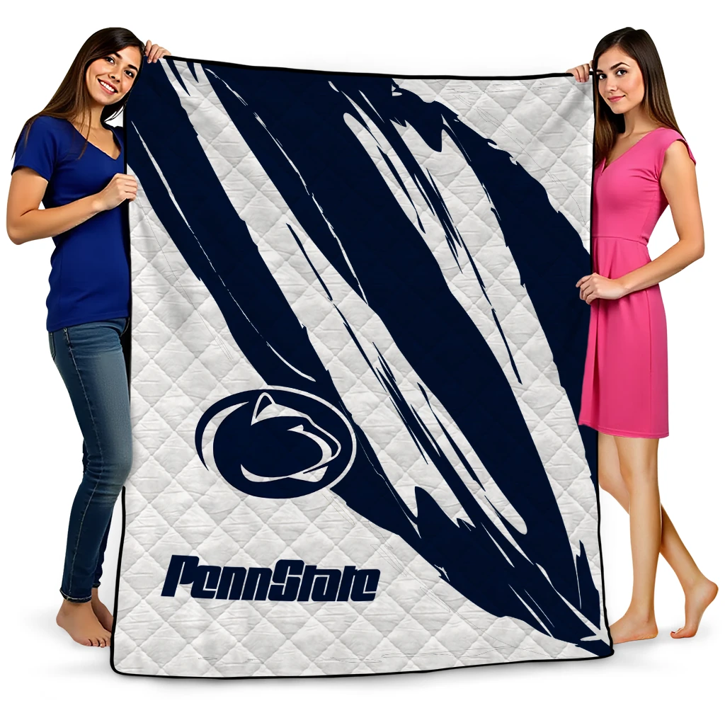penn state nittany lions stroke art blue white quilt blanket best selling