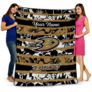 personalized anaheim ducks layered florals gold white quilt blanket best selling
