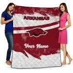 personalized arkansas razorbacks brushstroke layers red quilt blanket best selling
