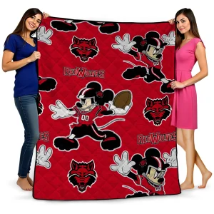 personalized arkansas state red wolves mickey football scarlet quilt blanket best selling
