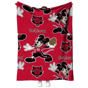 personalized arkansas state red wolves mickey football scarlet quilt blanket fashion forward
