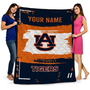 personalized auburn tigers grunge patch navy blue white quilt blanket best selling