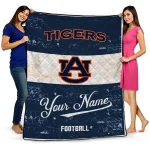 personalized auburn tigers hibiscus burst navy blue white quilt blanket best selling