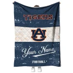 personalized auburn tigers hibiscus burst navy blue white quilt blanket best selling