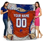 personalized boise state broncos player sketch orange gray quilt blanket best selling
