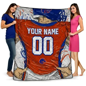 personalized boise state broncos player sketch orange gray quilt blanket best selling