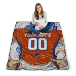 personalized boise state broncos player sketch orange gray quilt blanket best selling