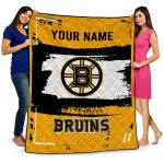 personalized boston bruins grunge patch gold white quilt blanket best selling