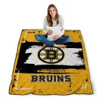 personalized boston bruins grunge patch gold white quilt blanket best selling