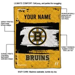 personalized boston bruins grunge patch gold white quilt blanket best selling