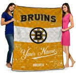 personalized boston bruins pinstripe lines gold white quilt blanket best selling