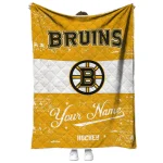 personalized boston bruins pinstripe lines gold white quilt blanket best selling