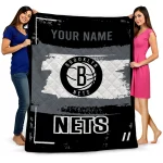 personalized brooklyn nets grunge patch black white quilt blanket best selling