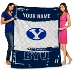 personalized byu cougars grunge patch blue white quilt blanket best selling
