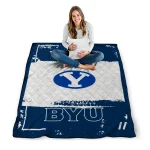 personalized byu cougars grunge patch blue white quilt blanket best selling