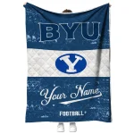 personalized byu cougars hibiscus burst blue white quilt blanket best selling