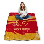 personalized calgary flames brushstroke layers red quilt blanket best selling