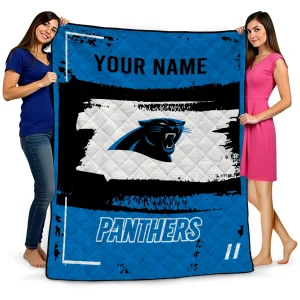 personalized carolina panthers grunge patch blue white quilt blanket best selling
