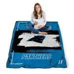 personalized carolina panthers grunge patch blue white quilt blanket best selling