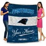 personalized carolina panthers hibiscus burst blue white quilt blanket best selling
