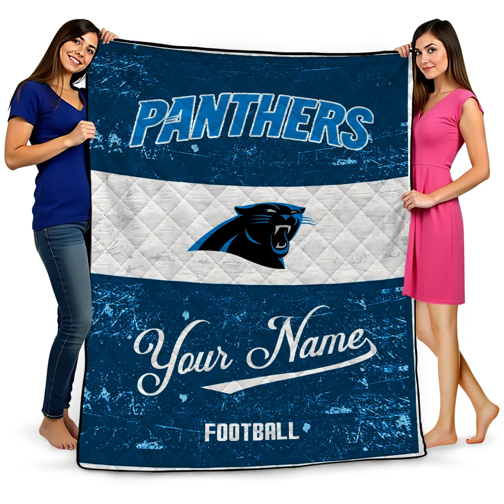 personalized carolina panthers hibiscus burst blue white quilt blanket best selling