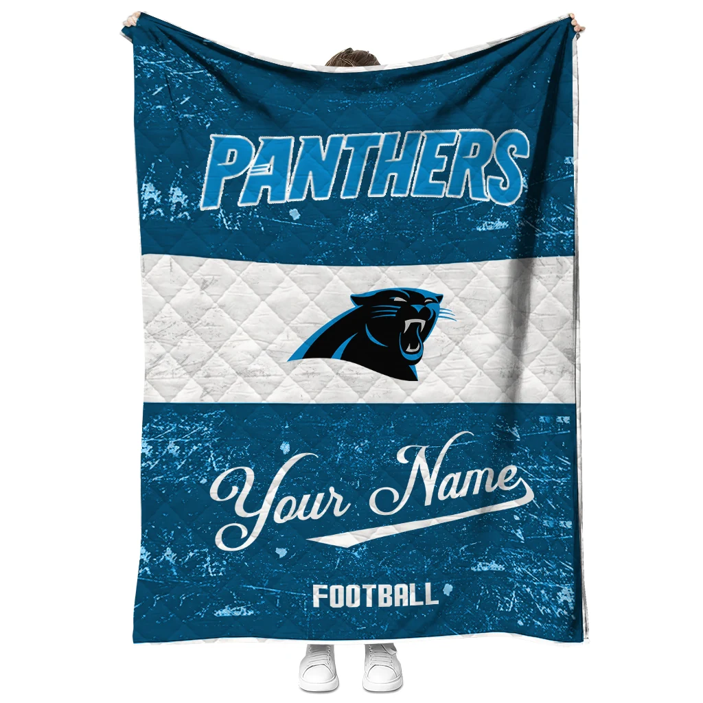 personalized carolina panthers hibiscus burst blue white quilt blanket fashion forward