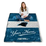 personalized carolina panthers hibiscus burst blue white quilt blanket best selling