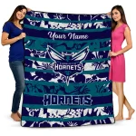 personalized charlotte hornets layered florals teal white quilt blanket best selling