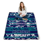 personalized charlotte hornets layered florals teal white quilt blanket best selling