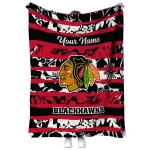 personalized chicago blackhawks layered florals red white quilt blanket best selling