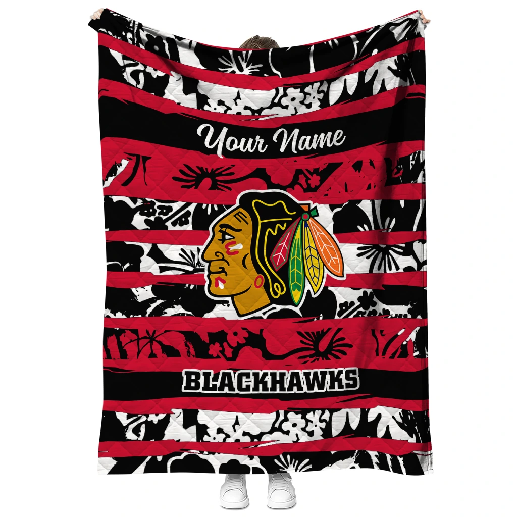 personalized chicago blackhawks layered florals red white quilt blanket fashion forward