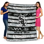 personalized chicago white sox layered florals black white quilt blanket best selling