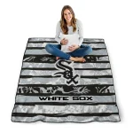 personalized chicago white sox layered florals black white quilt blanket best selling