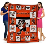 personalized cincinnati bengals mickey crimson orange white quilt blanket best selling