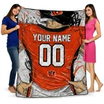 personalized cincinnati bengals player sketch orange gray quilt blanket best selling