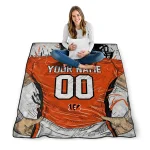 personalized cincinnati bengals player sketch orange gray quilt blanket best selling