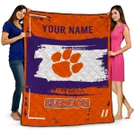 personalized clemson tigers grunge patch orange white quilt blanket best selling