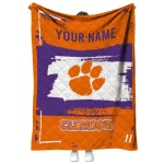 personalized clemson tigers grunge patch orange white quilt blanket best selling