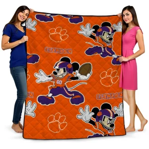 personalized clemson tigers mickey football orange quilt blanket best selling