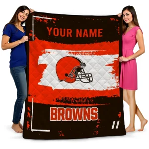 personalized cleveland browns grunge patch brown white quilt blanket best selling
