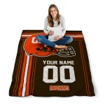 personalized cleveland browns helmet theme brown quilt blanket best selling