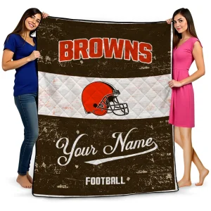 personalized cleveland browns hibiscus burst brown white quilt blanket best selling
