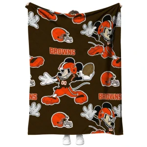personalized cleveland browns mickey football brown quilt blanket fashion forward