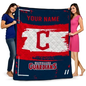 personalized cleveland guardians grunge patch navy blue white quilt blanket best selling